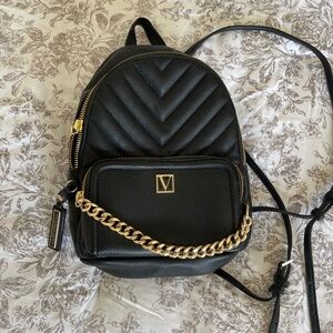 Victoria's Secret Black Quilted Backpack with Gold Chain